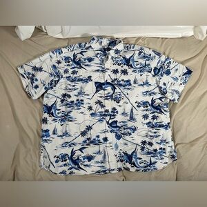 Ralph Lauren Swordfish Hawaiian Shirt Men's 3XB White Blue Fishing Nautical AOP